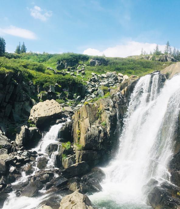 Baga Turgen waterfall in Syrgali valley