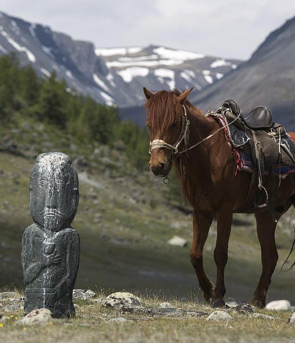 Turkic Stone Man locates in Shiveet Khairkhan Mountain in Altai Tavan Bogd Mountain in Western Mongolia